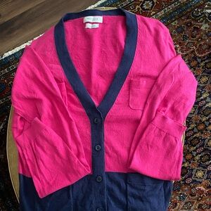 Van Heusen Pink and Navy Color Block Cardigan